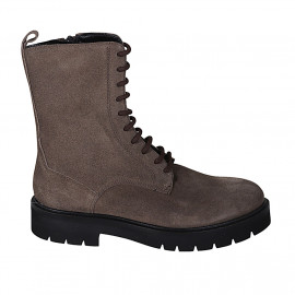 Bottines pour femmes avec lacets et fermeture éclair en daim taupe talon 3 - Pointures disponibles: 32, 33, 44, 45