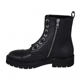 Woman's laced ankle boot with zippers and captoe in black leather heel 3 - Available sizes:  32, 33 2
