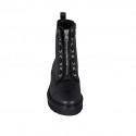 Botin para mujer con cremalleras, puntera y cordones en piel negra tacon 3 - Tallas disponibles:  32, 33, 43