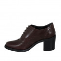 Woman's laced Oxford shoe in brown leather with wingtip heel 7 - Available sizes:  32, 33, 43