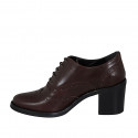 Woman's laced Oxford shoe in brown leather with wingtip heel 7 - Available sizes:  32, 43