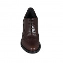 Zapato Oxford con cordones para mujer en piel marron con punta de ala tacon 7 - Tallas disponibles:  32, 33, 43