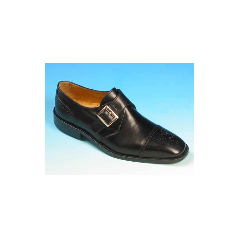 Zapato elegante con hebilla y puntera floral para hombre en piel negra - Tallas disponibles:  52, 53, 54