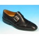 Men's elegant shoe with buckle and floral captoe in black leather - Available sizes:  50, 52, 53, 54