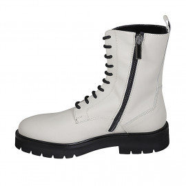 Woman's laced combat style ankle boot with zipper in white leather heel 3 - Available sizes:  33, 42, 43 2