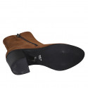 Botines para mujer en gamuza cognac con cremalleras tacon 7 - Tallas disponibles:  42, 43