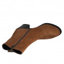 Botines para mujer en gamuza cognac con cremalleras tacon 7 - Tallas disponibles:  42, 43