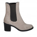 Woman's ankle boot with elastic bands in beige suede heel 7 - Available sizes:  32, 34, 42, 43, 44, 45