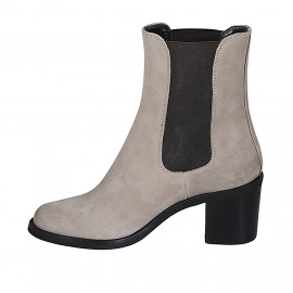 Stivaletto da donna con elastici in camoscio beige tacco 7 - Misure disponibili: 42, 43, 44 2