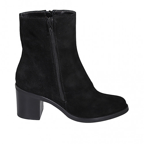 Bottines pour femmes en daim noir avec fermetures éclair talon 7 - Pointures disponibles:  45