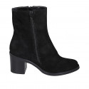 Woman's ankle boot in black suede with zippers heel 7 - Available sizes:  34, 45