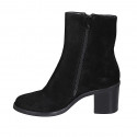 Botines para mujer en gamuza negra con cremalleras tacon 7 - Tallas disponibles:  34, 45