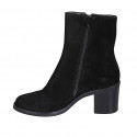 Woman's ankle boot in black suede with zippers heel 7 - Available sizes:  34, 45