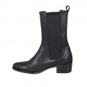 Woman's high Texan ankle boot in black leather with elastic bands heel 5 - Available sizes:  33, 43
