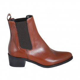 Woman's pointy texan ankle boot with lateral elastic bands in cognac brown leather heel 5 - Available sizes: 42