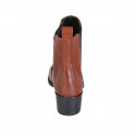 Woman's pointy texan ankle boot with lateral elastic bands in cognac brown leather heel 5 - Available sizes:  42