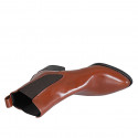Bottines texanes à bout pointu pour femmes avec elastiques latérales en cuir brun clair talon 5 - Pointures disponibles:  42, 43