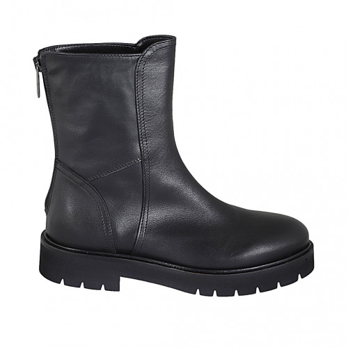 Woman's ankle boot in black leather with backside zipper heel 3 - Available sizes:  32, 33, 44, 45, 46