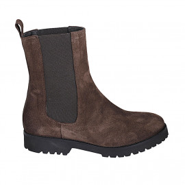 Woman's ankle boot in brown suede with elastic bands heel 3 - Available sizes:  46