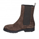 Botines para mujer en gamuza marron con elasticos tacon 3 - Tallas disponibles:  33, 42, 44, 46