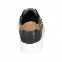 Zapato con cordones y hebillas para mujer en piel negra y gamuza brun claro cuña 3 - Tallas disponibles:  44