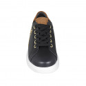 Chaussure pour femmes à lacets avec goujons en cuir noir et daim brun clair talon compensé 3 - Pointures disponibles:  44