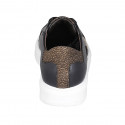 Chaussure à lacets pour femmes en cuir noir, lamé platine et imprimé bronze talon compensé 3 - Pointures disponibles:  32
