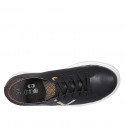 Zapato para mujer con cordones en piel negra, laminada platino y imprimida bronce cuña 3 - Tallas disponibles:  32