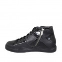 Woman's laced shoe with zipper in black leather and patent leather wedge heel 3 - Available sizes:  42, 43, 44, 45