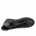 Zapato para mujer con cordones y cremallera en piel y charol negro cuña 3 - Tallas disponibles:  42, 43, 44, 45