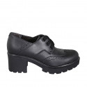 Zapato derby para mujer con cordones y punta de ala en piel negra tacon 6 - Tallas disponibles:  32