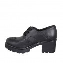 Woman's laced derby shoe with wingtip in black leather heel 6 - Available sizes:  32