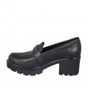 Woman's loafer in black leather with buckle heel 6 - Available sizes:  32, 34, 45