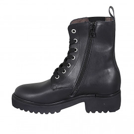 Woman's laced ankle boot with zipper and elastic band in black leather heel 4 - Available sizes:  32 2