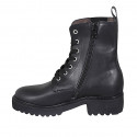 Botin con cremallera, cordones y elastico para mujer en piel negra tacon 4 - Tallas disponibles:  32, 33