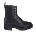 Botin con cremallera, cordones y elastico para mujer en piel negra tacon 4 - Tallas disponibles:  32, 33