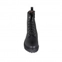 Botin con cremallera, cordones y elastico para mujer en piel negra tacon 4 - Tallas disponibles:  32, 33