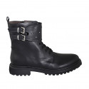 Woman's ankle boot with buckles, rhinestones and zipper in black leather heel 3 - Available sizes:  44, 45