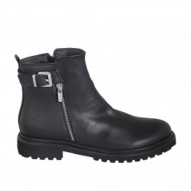 Woman's ankle boot with zippers and buckle in black leather heel 3 - Available sizes: 46