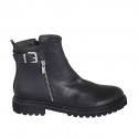 Woman's ankle boot with zippers and buckle in black leather heel 3 - Available sizes:  42, 44, 46