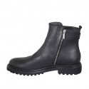 Woman's ankle boot with zippers and buckle in black leather heel 3 - Available sizes:  42, 44, 46