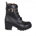 Botin para mujer con cordones, tachuelas, hebilla y cremallera en piel negra tacon 6 - Tallas disponibles:  43