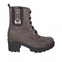 Woman's laced ankle boot with zipper, elastic band and studs in brown nubuck leather heel 6 - Available sizes:  42, 43, 44