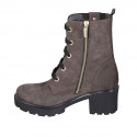 Woman's laced ankle boot with zipper, elastic band and studs in brown nubuck leather heel 6 - Available sizes:  42, 43, 44