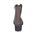 Woman's laced ankle boot with zipper, elastic band and studs in brown nubuck leather heel 6 - Available sizes:  42, 43, 44