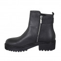 Woman's ankle boot with zippers and buckle in black leather heel 4 - Available sizes:  32, 33