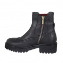 Woman's ankle boot with zipper and red elastic band in black leather heel 4 - Available sizes:  32, 33, 34