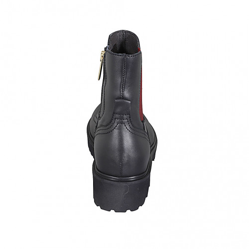 Stivaletto da donna con cerniera ed elastico rosso in pelle nera