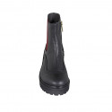 Botines para mujer con cremallera y elastico rojo en piel negra tacon 4 - Tallas disponibles:  32, 33, 34
