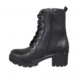 Botin para mujer con cremalleras, cordones y tachuelas en piel negra tacon 6 - Tallas disponibles:  43 2